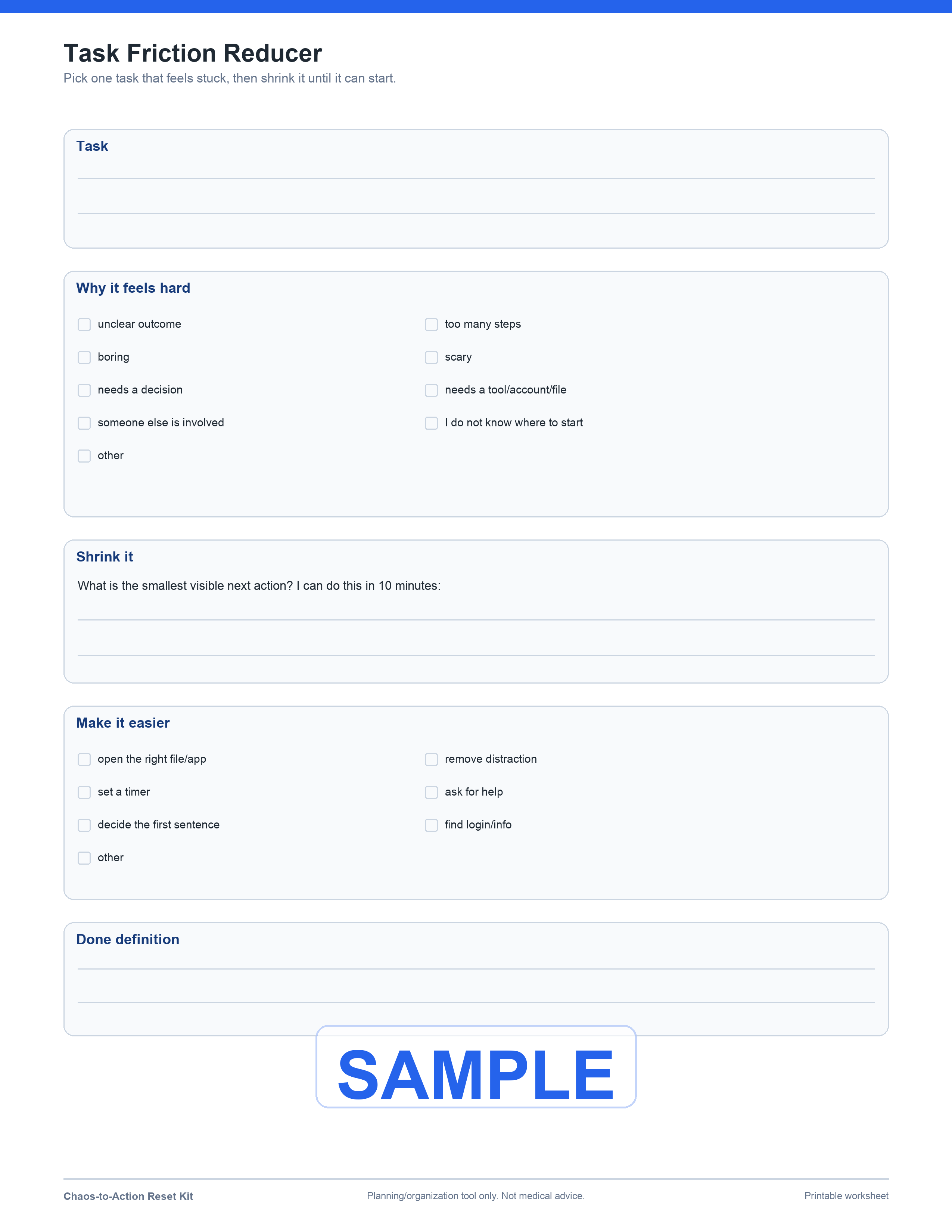 Chaos-to-Action Reset Kit worksheet preview sample