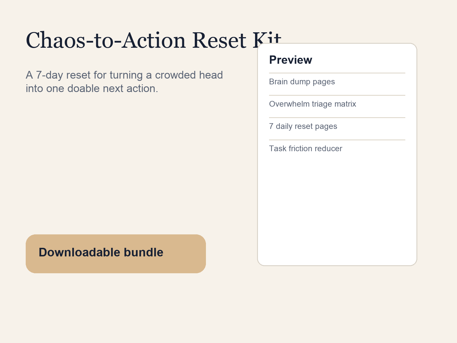 Chaos-to-Action Reset Kit printable planner hero image